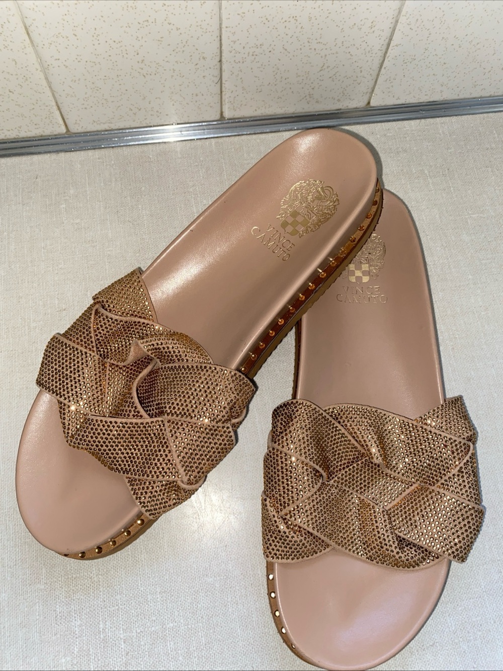 Vince Camuto Kevind Braid Slide Sandal w/Rhinestone Embellishment Women’s 9.5